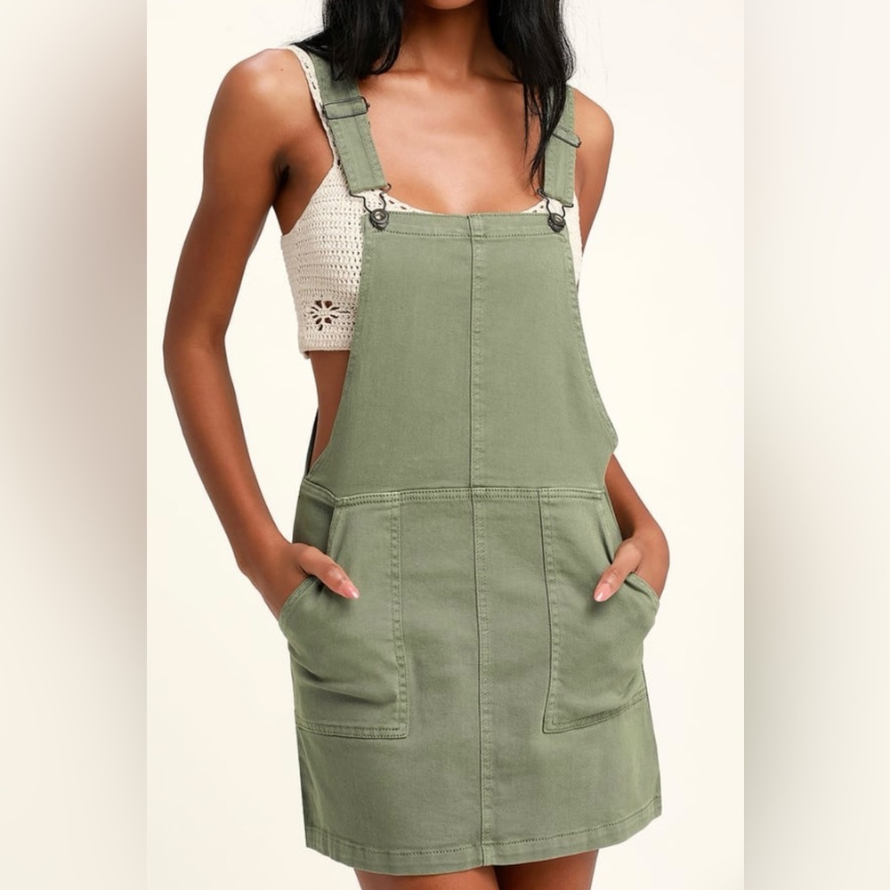 Sage Green Denim Overall Dress